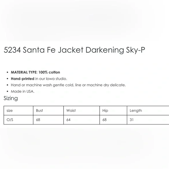 Blue Fish Sante Fe Jacket in Darkening Sky - NWT! - Picture 5 of 6